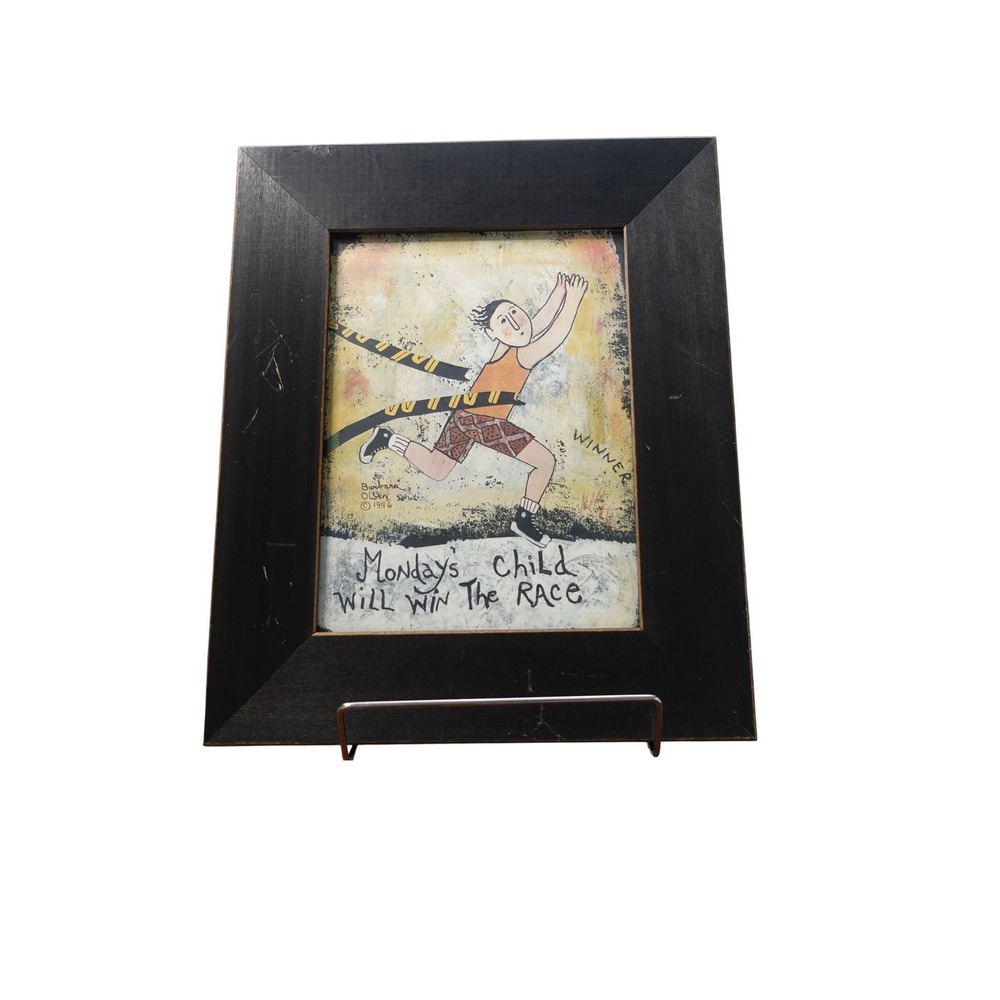Barbara Olsen 1996 Monday's Child Will Win The Race Framed Folk Art Print 12x10